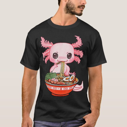 かわいいウーパールーパー ラーメンを食べる アニメギフト 女子 Tシャツ (正面)