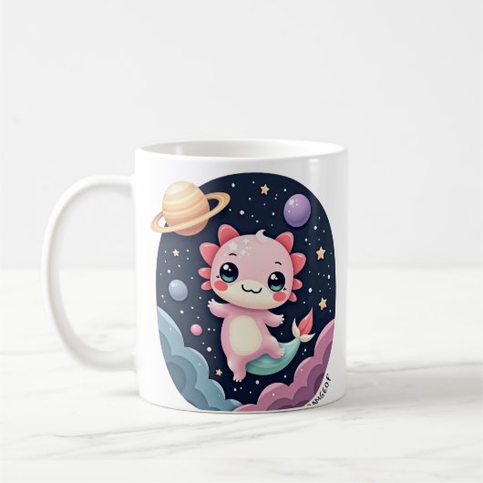 かわいいウーパールーパー 宇宙 銀河 宇宙塵 惑星 コーヒーマグカップ (左)