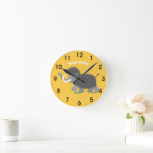 かわいいウーリーマンモスの漫画イラストレーション ラウンド壁時計 (ホーム)