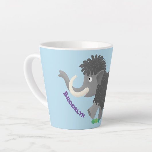 かわいいウールのマンモス漫画イラストレーション カフェラテマグ (左アングル)