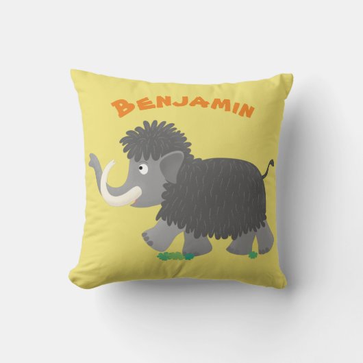 かわいいウールのマンモス漫画イラストレーション クッション (正面)