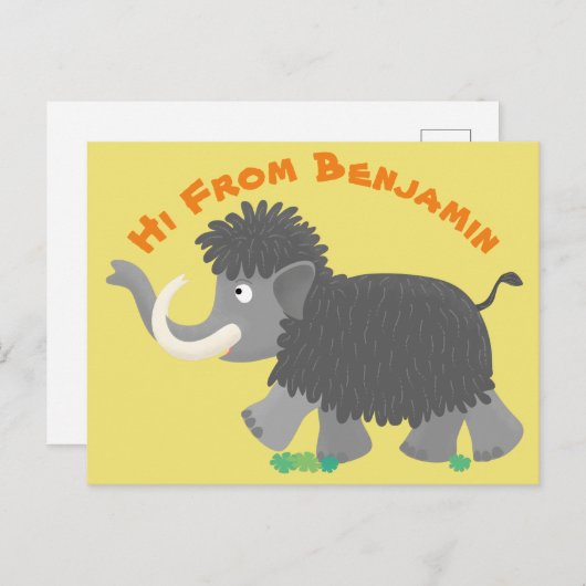 かわいいウールのマンモス漫画イラストレーション ポストカード (正面/裏面)