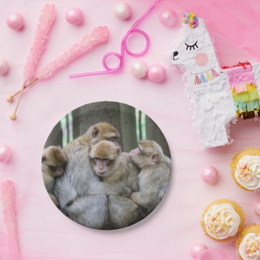 かわいいエイプファミリーグループハグ写真 ペーパープレート (パーティー)