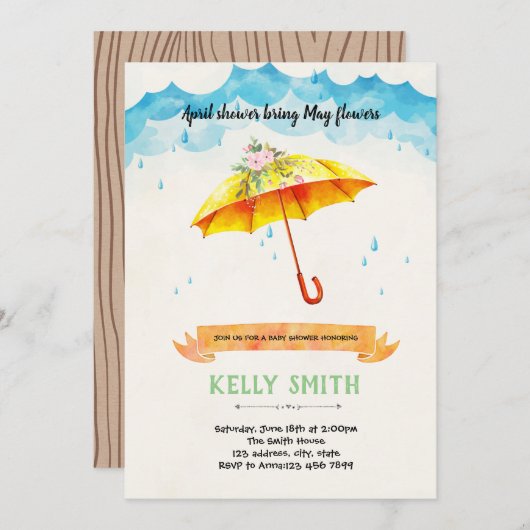 かわいいエイプリルシャワーが花の誘いになるかもしれない 招待状 (正面/裏面)