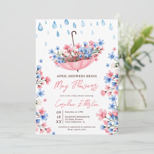 かわいいエイプリルシャワーが5花赤ちゃんシャワーをもたらす 招待状 (スタンド正面)