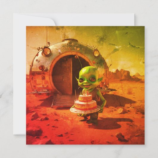 かわいいエイリアンとお誕生日ケーキ招待状 招待状 (裏面)