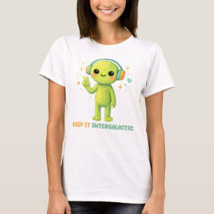 かわいいエイリアンのインターナショナルピースマーク 音楽 Tシャツ