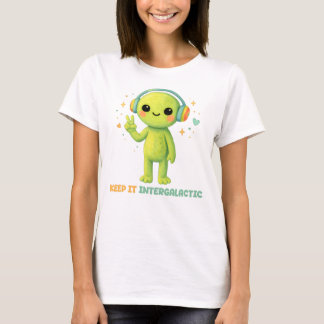 かわいいエイリアンのインターナショナルピースマーク 音楽 Tシャツ