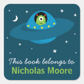 かわいいエイリアンの宇宙パーソナライズされた蔵書票本 スクエアシール (正面)