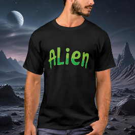 かわいいエイリアンの緑のタイポグラフィー Tシャツ
