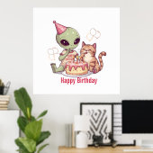 かわいいエイリアンの誕生日パーティーデザイン ポスター (ホームオフィス)