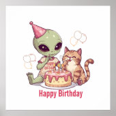 かわいいエイリアンの誕生日パーティーデザイン ポスター (正面)