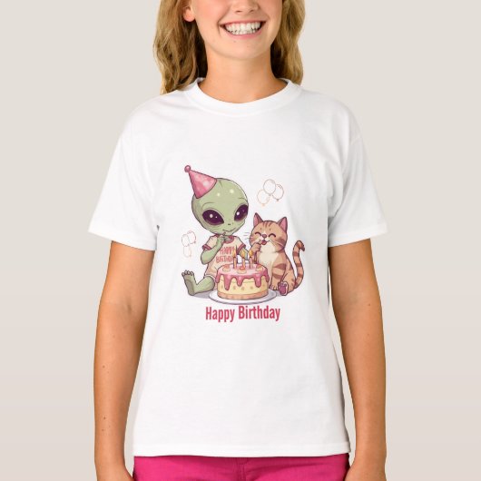 かわいいエイリアンの誕生日パーティーデザイン Tシャツ (正面)