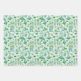 かわいいエイリアンをテーマ ラッピングペーパーシート