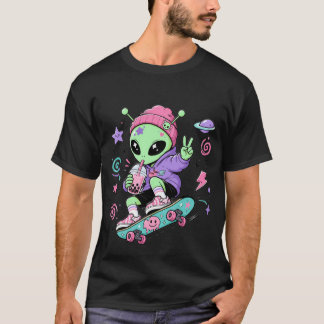 かわいいエイリアンスケーターバブルティーデザイン Tシャツ