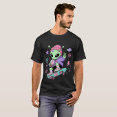かわいいエイリアンスケーターバブルティーデザイン Tシャツ (正面フル)
