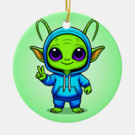 🌈👽 かわいいエイリアンファッションポーズコズミックファン・バイブス ✨🛸 セラミックオーナメント