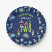 かわいいエイリアンモンスター宇宙子供の誕生日名前年齢 ペーパープレート (正面)
