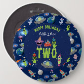 かわいいエイリアンモンスター宇宙子供の誕生日名前年齢 缶バッジ (正面&裏面)