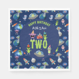 かわいいエイリアンモンスター宇宙子供誕生日名前年齢 スタンダードランチョンナプキン