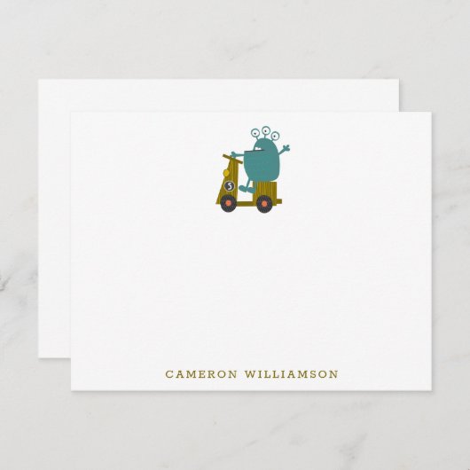 かわいいエイリアンレーシングスクーターパーソナライズされた文房具 サンキューカード (正面/裏面)