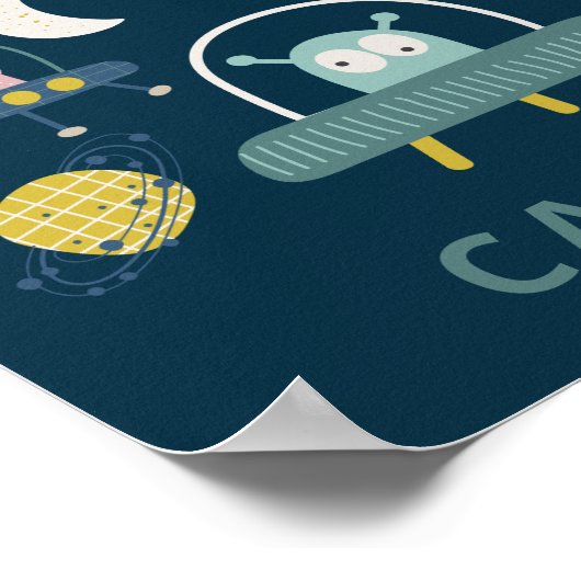 かわいいエイリアン宇宙プラネットおもしろいブルーパーソナライズされた ポスター (角)