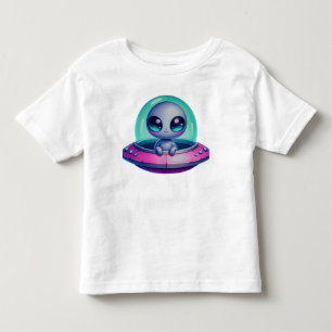 かわいいエイリアン宇宙船キッズガール トドラーTシャツ