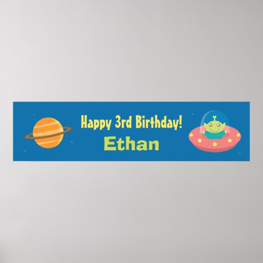 かわいいエイリアン宇宙誕生日会バナー ポスター (正面)