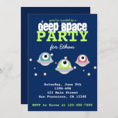 かわいいエイリアン深い宇宙誕生会 招待状 (正面/裏面)