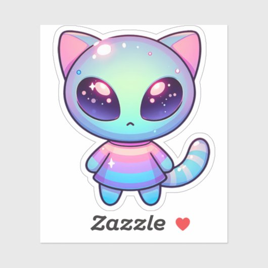 かわいいエイリアン猫（銀河の目とパステルアウト） シール (シート)
