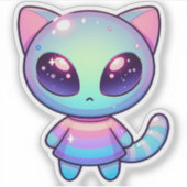 かわいいエイリアン猫（銀河の目とパステルアウト） シール (正面)