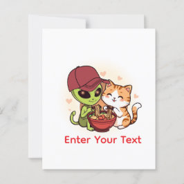 かわいいエイリアン+猫のラーメンのかわいいアート