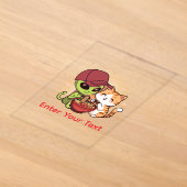 かわいいエイリアン+猫のラーメンのかわいいアート アクリル招待状 (レイダウン)
