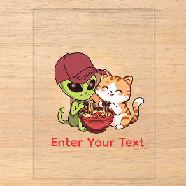 かわいいエイリアン+猫のラーメンのかわいいアート アクリル招待状