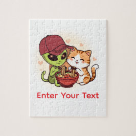 かわいいエイリアン+猫のラーメン かわいいアート ジグソーパズル