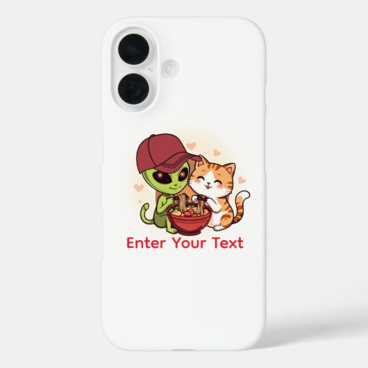 かわいいエイリアン+猫のラーメン かわいいアート Case-Mate iPhoneケース (裏面)