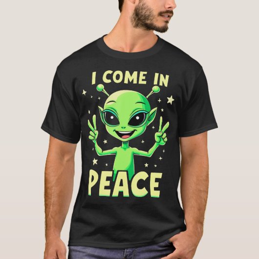 かわいいエイリアン 私は平和に来た 面白いSF Tシャツ (正面)