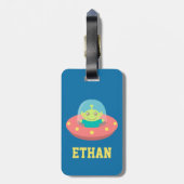 かわいいエイリアンin宇宙船キッズパーソナライズされた ラゲッジタグ (裏面縦)