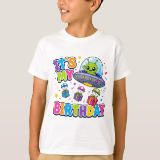 かわいいエイリアンUFO 誕生日おめでとう スペースキッズ Tシャツ