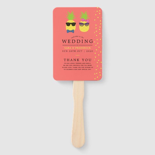 かわいいエキゾチックな夏のビーチ結婚式プログラム ハンドファン (正面)