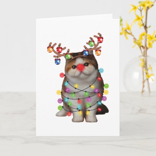 かわいいエキゾチックショートヘア猫 面白いクリスマスホリデーギフト カード (黄色い花)