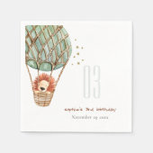 かわいいエコグリーンホットエアバルーンライオン子供の誕生日 スタンダードカクテルナプキン (正面)