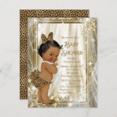 かわいいエスニックガールヒョウ真珠ベビーシャワー 招待状 (正面/裏面)