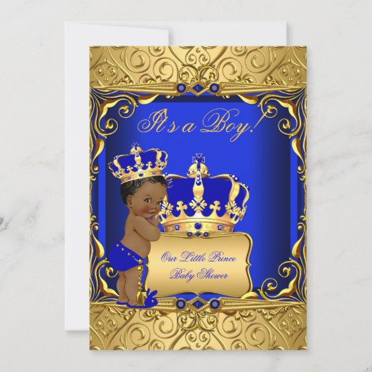 かわいいエスニックベイビーシャワーボーイレガルブルー王室のホテル 招待状 (正面)