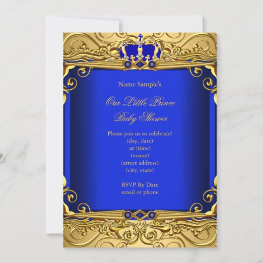 かわいいエスニックベイビーシャワーボーイレガルブルー王室のホテル 招待状 (裏面)