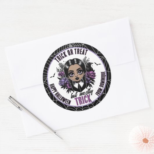 かわいいエスニック・ゴシック・ガール・ハロウィーン ラウンドシール (封筒)