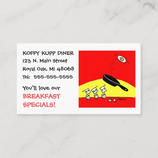 かわいいエッグおもしろいマンガックファーストダイナーレストラン 名刺 (正面)