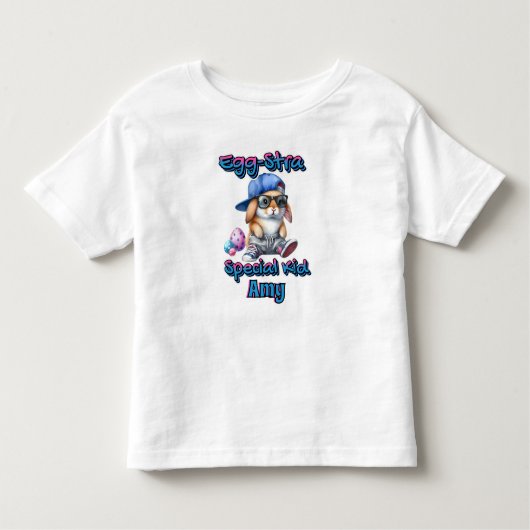 かわいいエッグストラスペシャルキッドイースターバニーヒップホップ トドラーTシャツ (正面)