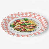 かわいいエビのパスタ愛好家ディナー ペーパープレート (アングル)