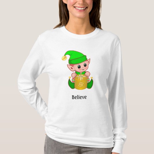 かわいいエルフとカスタムテキスト Tシャツ (正面)